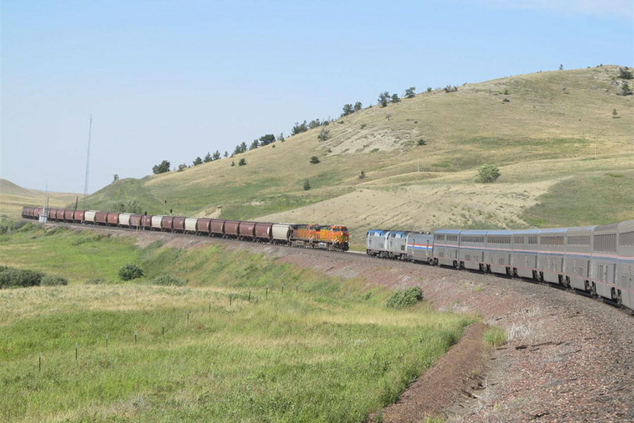 270 20 Meeting a Westbound Freight At Spotted Robe Montana