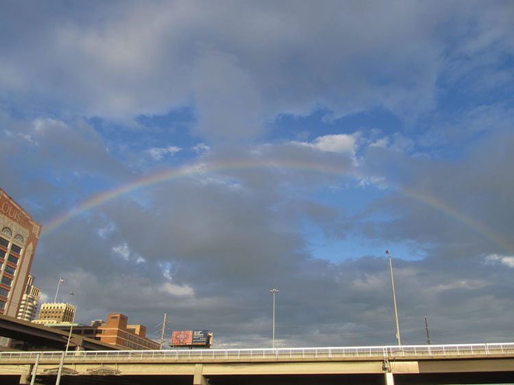 A rainbow greeted us during boarding at the St. Louis Gateway Station